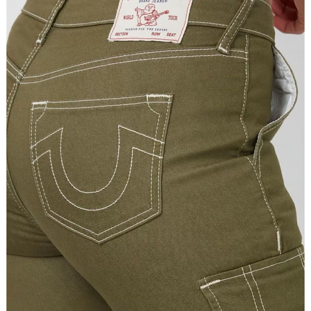 True Religion Logo Military Cargo Utility Pants 26 Bootcut Green